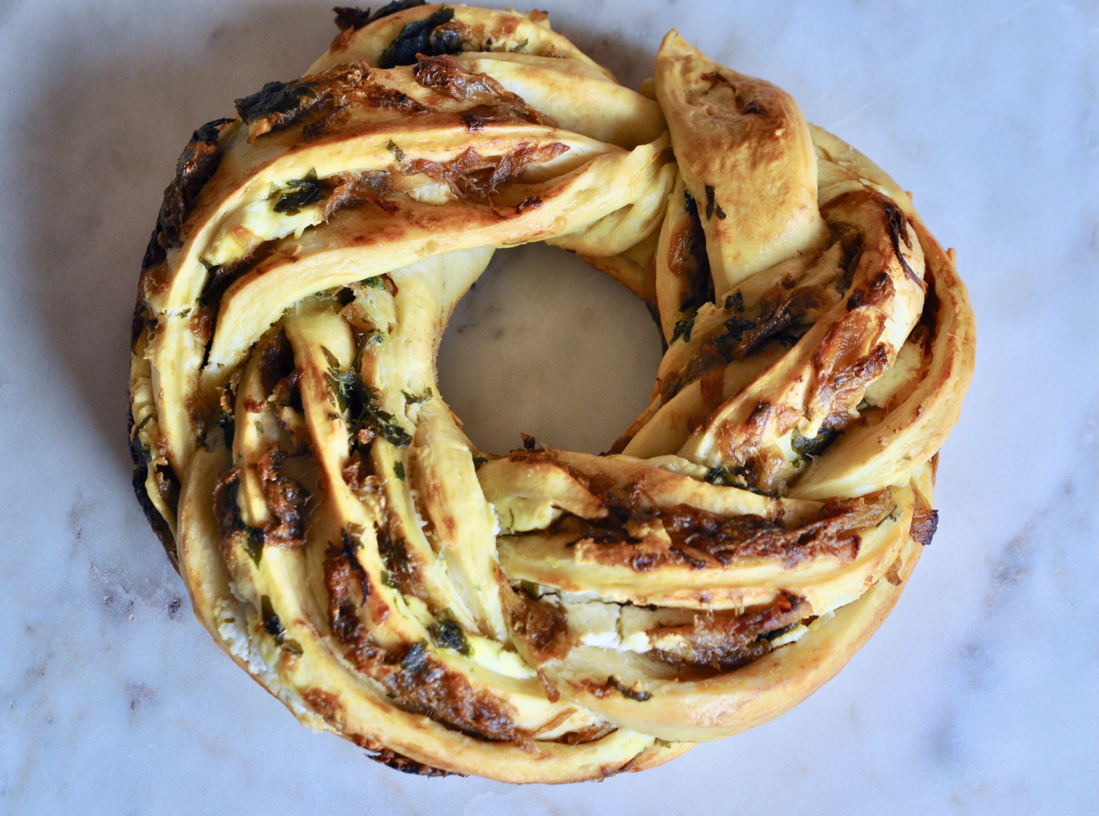 carmelized onion + goat cheese babka